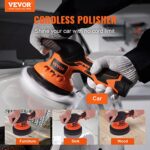 VEVOR Cordless Buffer Polisher with 2pcs 4.0Ah Battery, 6-Inch Random Orbital Polisher for Cars, 6 Variable Speed 5200RPM Car Buffer Polisher Kit for Car Detailing/Polishing/Waxing