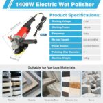 IRONWALLS Electric Wet Polisher 4 Inch, 1400W Variable Speed Grinder Buffing Polishing Machine, Countertop Concrete Stone Polisher with 7PCS Diamond Polishing Pads for Granite, Tile, Cement Floor